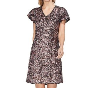 Vince Camuto Gilded Rose Black Sequin Cap Sleeve V-Neck Party Dress Small 6 NWT